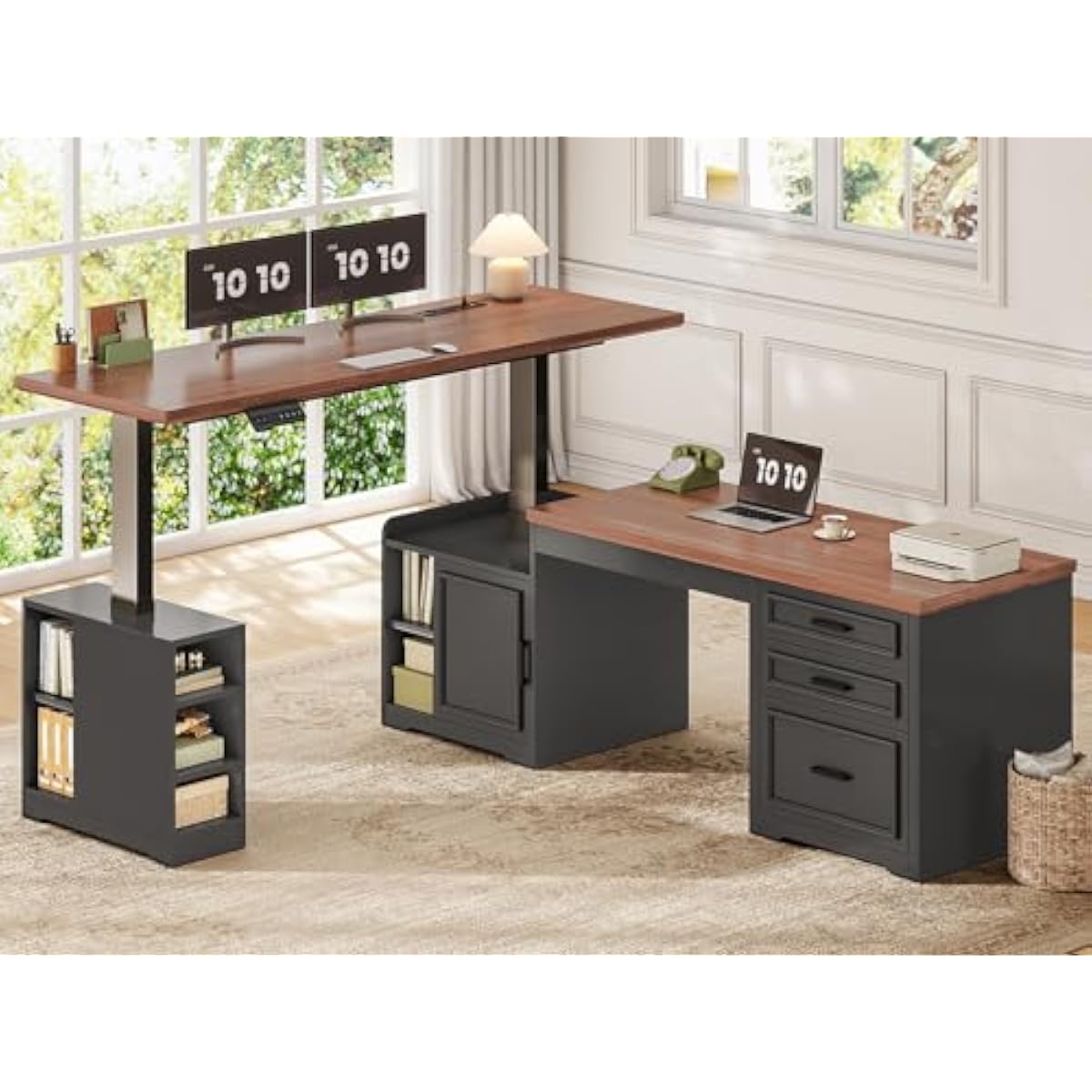 Desk Setup L Shaped - L Shaped Adjustable Electric Desk with