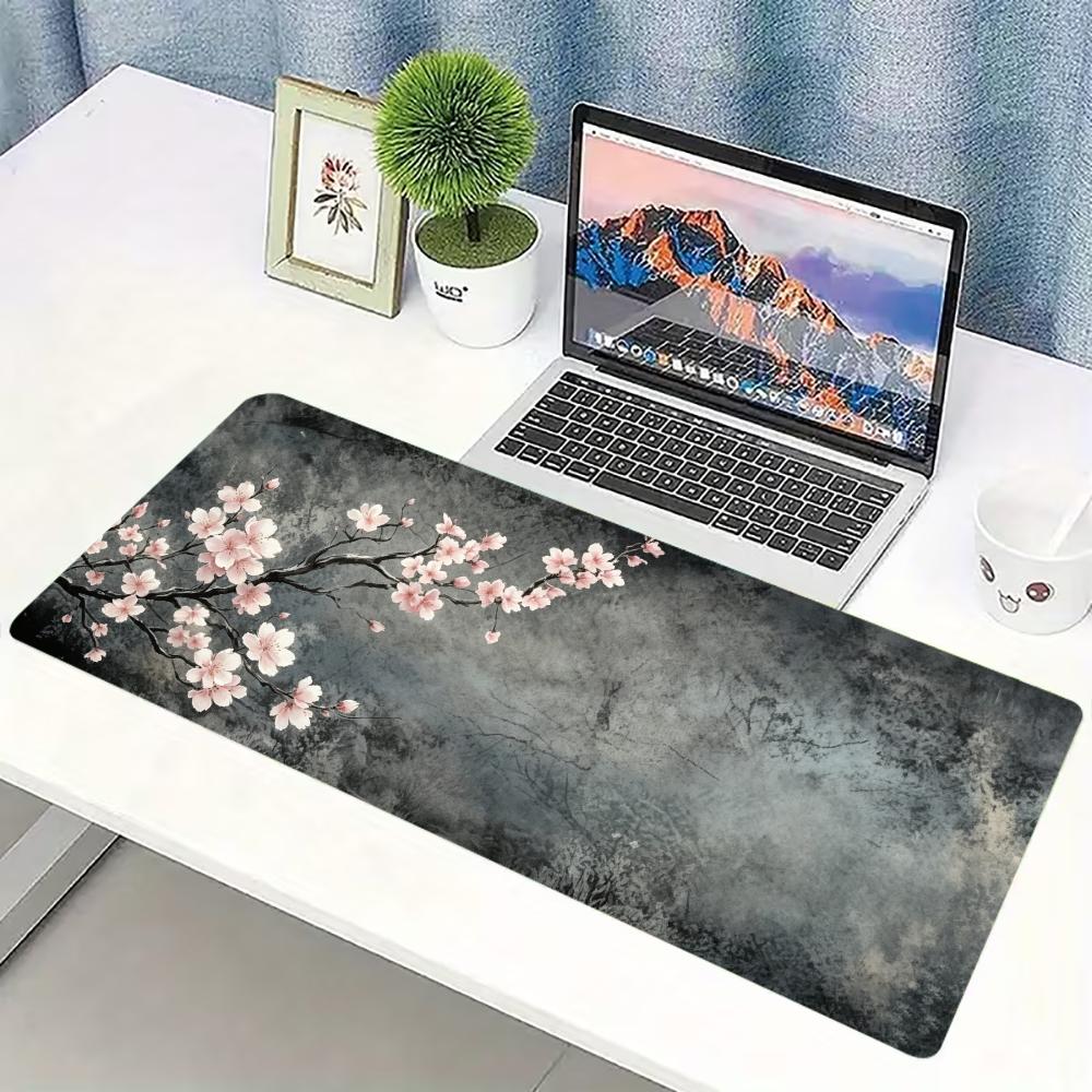 Desk Setup Pc And Laptop - Plum Blossom Ink Art Extended Desk
