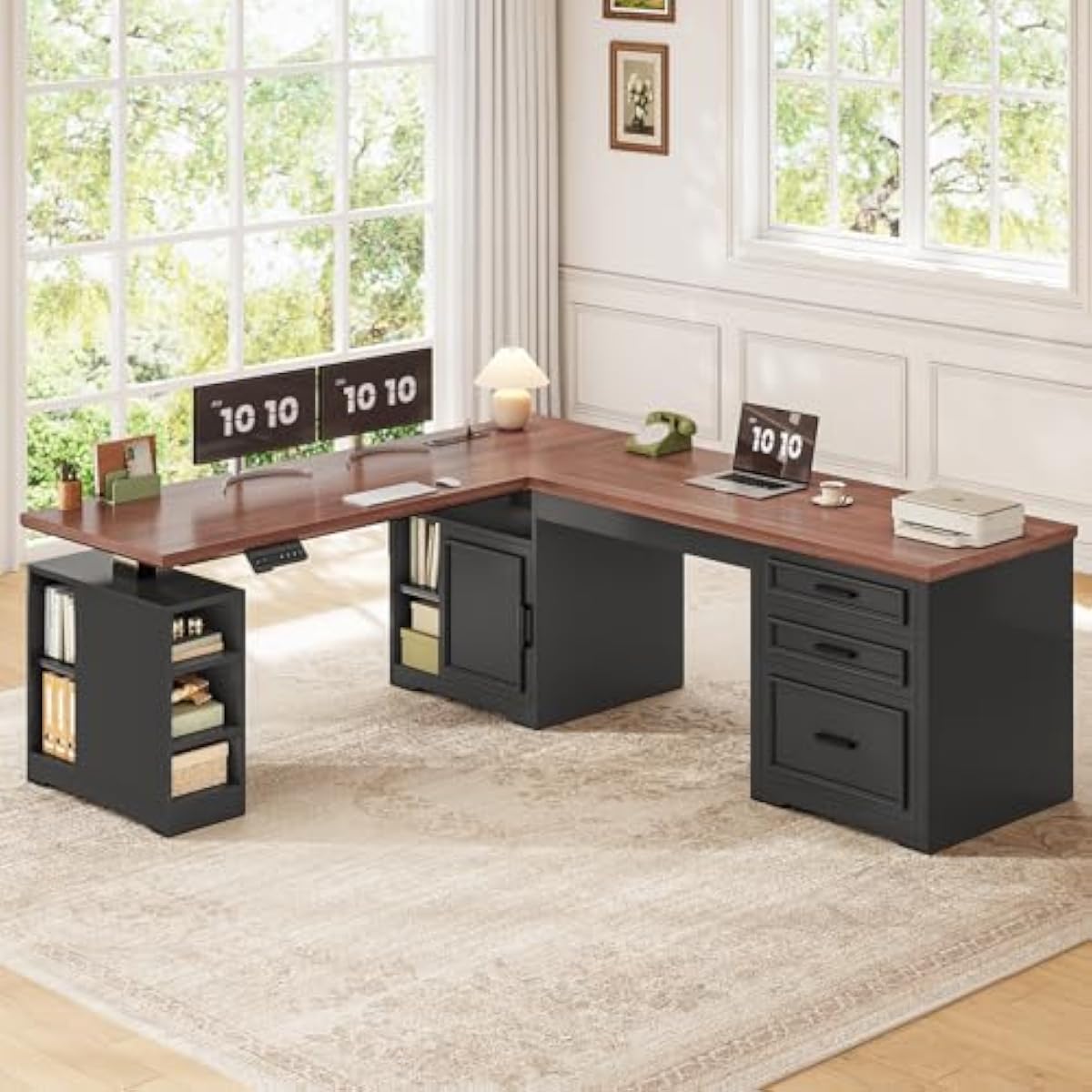L Shaped Adjustable Electric D - đánh giá và giá Desk Setup L Shaped