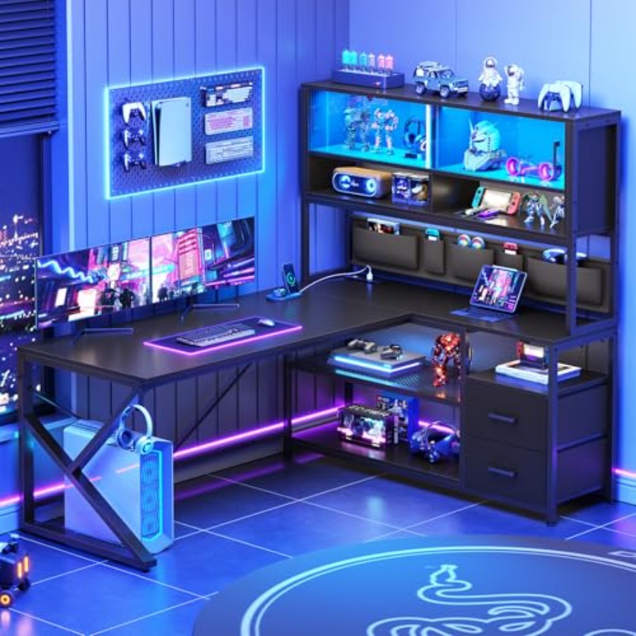 L Shaped Gaming Desk with Stor - đánh giá và giá Desk Setup L Shaped